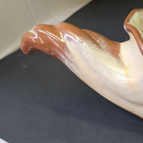 Vintage Frankoma 222 Pottery Prairie Green Cornucopia Horn of Plenty 12" Bowl - Picture 6 of 7